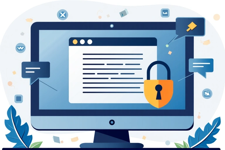 Ilustración de datos personales en un ordenador con un candado simbolizando seguridad.