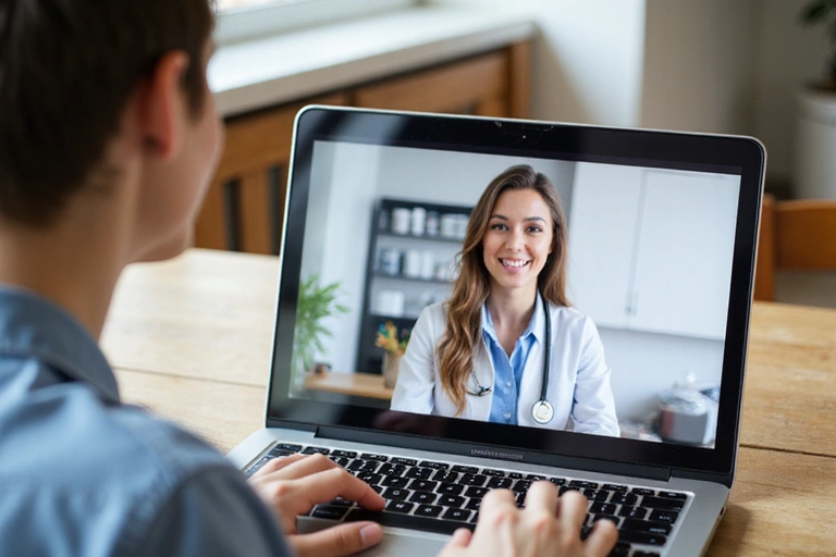 Persona interactuando con un dietista online, simbolizando la prestación de servicios.